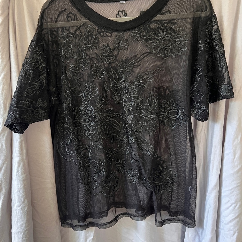 Sheer Black Lace Women Top